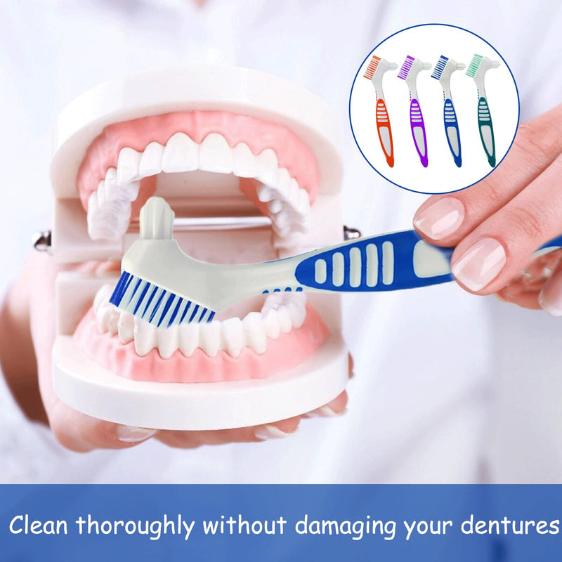[Australia] - Pack of 4 denture toothbrushes, portable denture cleaning brushes, double-sided denture cleaning brushes, toothbrush for braces, toothbrush with multi-layers for denture care (4 colors) 