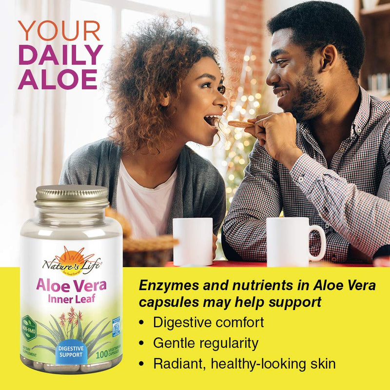 [Australia] - Nature's Life Aloe Vera Inner Leaf | Skin Health, Digestive Support & Regularity Formula | with Fennel | Non-GMO & Vegan | No Fillers | 100 Veg Caps 
