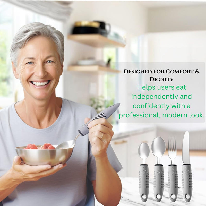 4 pcs Disabled Cutlery for Adults Easy Grip Cutlery for Disabled Hands Eating Aids for Adults Arthritic Hands Comfort Grips Cutlery Great for The Elderly Tremors and Trembling Hands