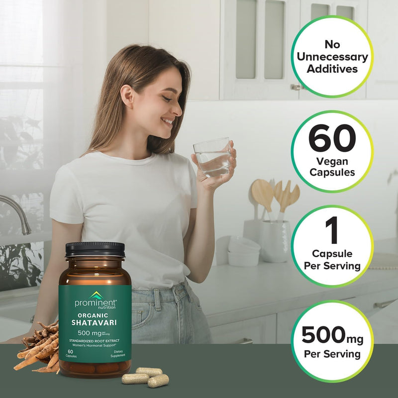 [Australia] - Prominent Nutrition Organic Shatavari Capsules, Hormone Support for Women, 500 mg, 60 Count, Standardized Root Extract Formulated for Women‚Äôs Health - 1 Pack 60 Count (Pack of 1) 