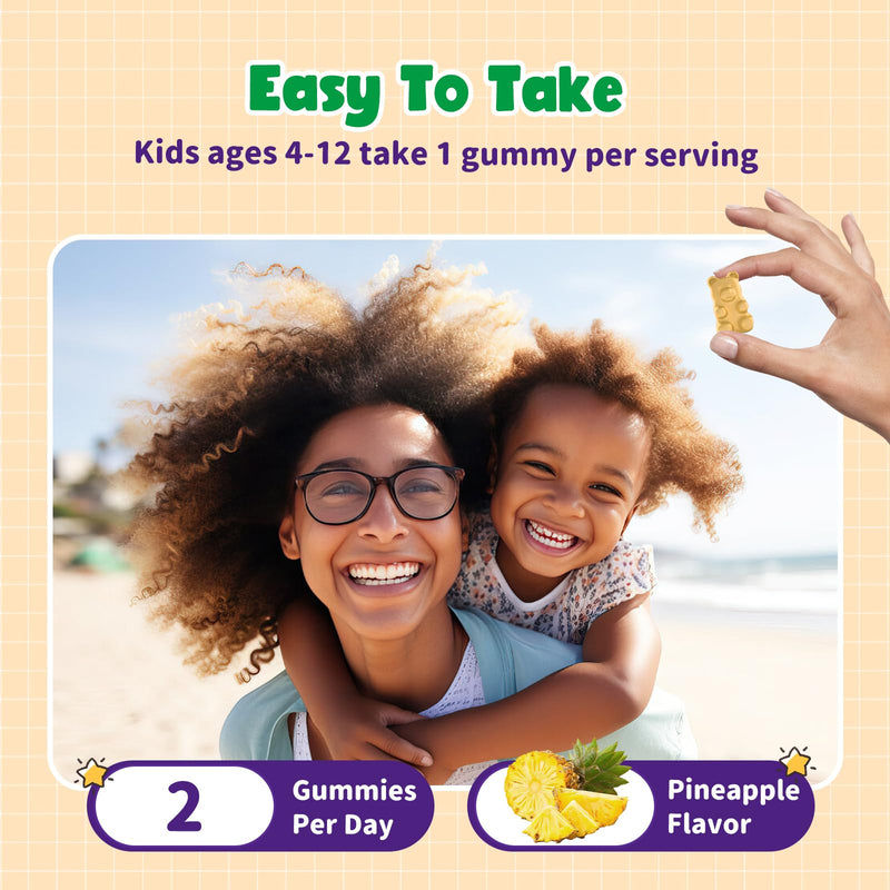 2 Pack Magnesium Glycinate Gummies for Kids - Magnesium Gummies with Vitamin D3, B6, Potassium & Ashwagandha for Kids & Adults Relaxation, Sleep, Brain & Bone Health -Sugar Free Pineapple Flavor 60 ct 60 Count (Pack of 2)