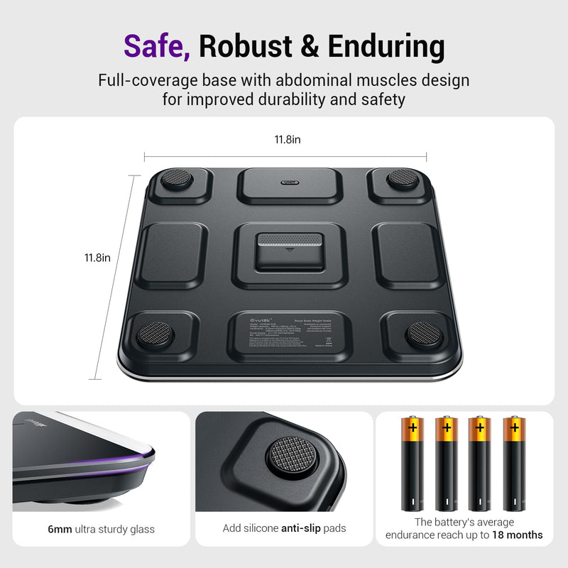 [Australia] - Bathroom Scales Digital Weight, Topnotch Quality 450lb Weight Scale, Most Accurate to 0.05lb, Automatic Weighing Scale for Body Weight, Baby, Pet, Larger LED, Sturdy and Durable Base Machine Black 
