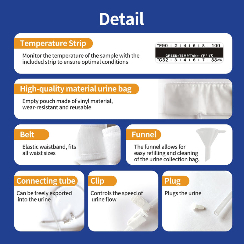 [Australia] - Urine Test Complete Kit - 2 oz to 4 oz Sample Bag on Belt,Portable Urine Test Bags with Temperature Strip for Used for Hospitals, Emergency and Travel (Medium) 
