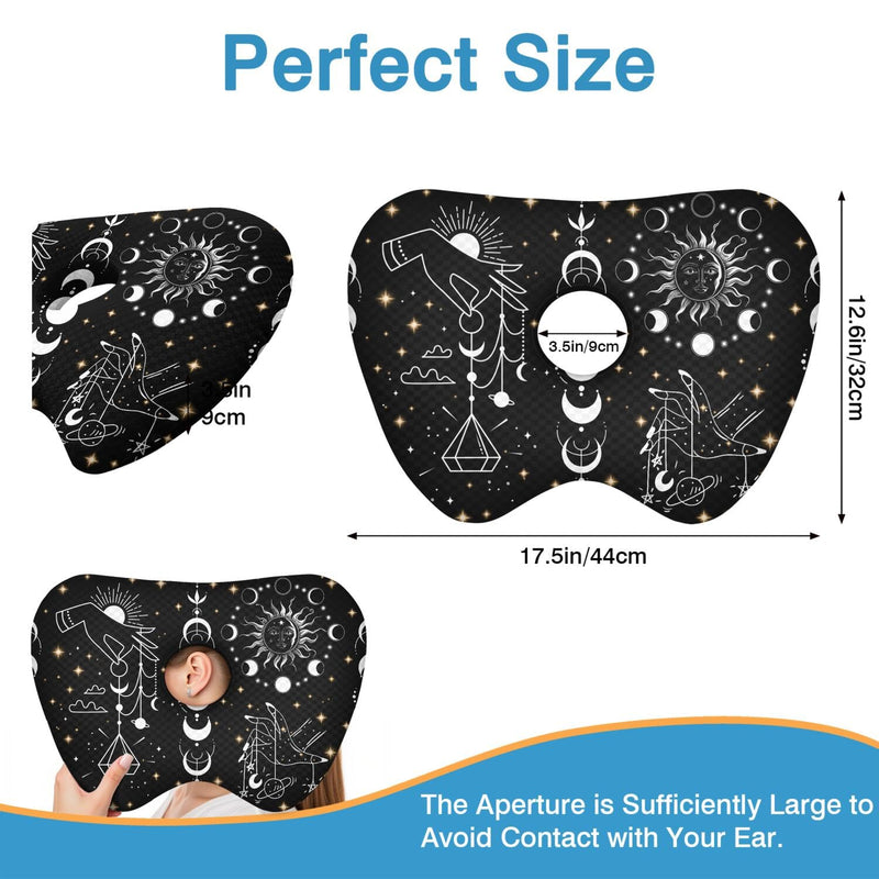 [Australia] - Ear Piercing Pillow for Side Sleepers Pillows with Holes for Ear Pain,Donut Pillow for Ear Side Sleeping Pillow for Adults CNH Ear Pain Relief Pressure Sores Ear Pillow with Hole in Center Black Gothic 17.5"x12.6" 