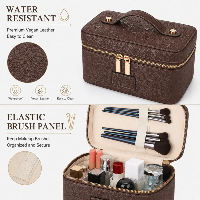 Makeup Bag Vanity Case for Women Leather Cosmetic Bag Travel Toiletry Bags Portable Makeup Organizer Case