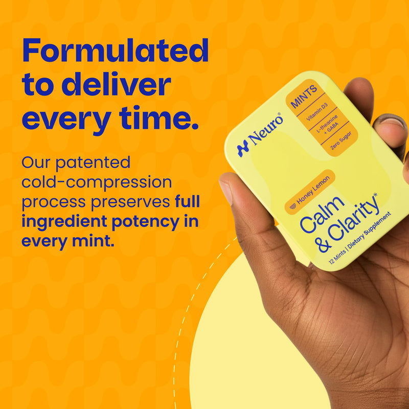 Neuro Calm & Clarity Mints - GABA L-Theanine Stress Supplement with Vitamin D3 - Non-Drowsy, Functional Calming Mints for Mood, Mental Clarity & Cognitive Function - Honey Lemon, 72 ct | Mood & Brain Support, Mental Clarity & Stress Supplement, GABA, L...