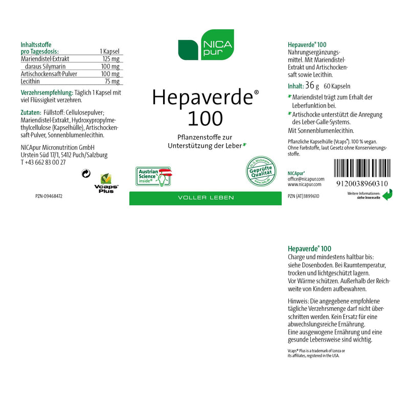 [Australia] - nicapur® Hepaverde® 100 I With MILK THISTLE and ARTICHOKE to support the LIVER | Plus sunflower LECITHIN 