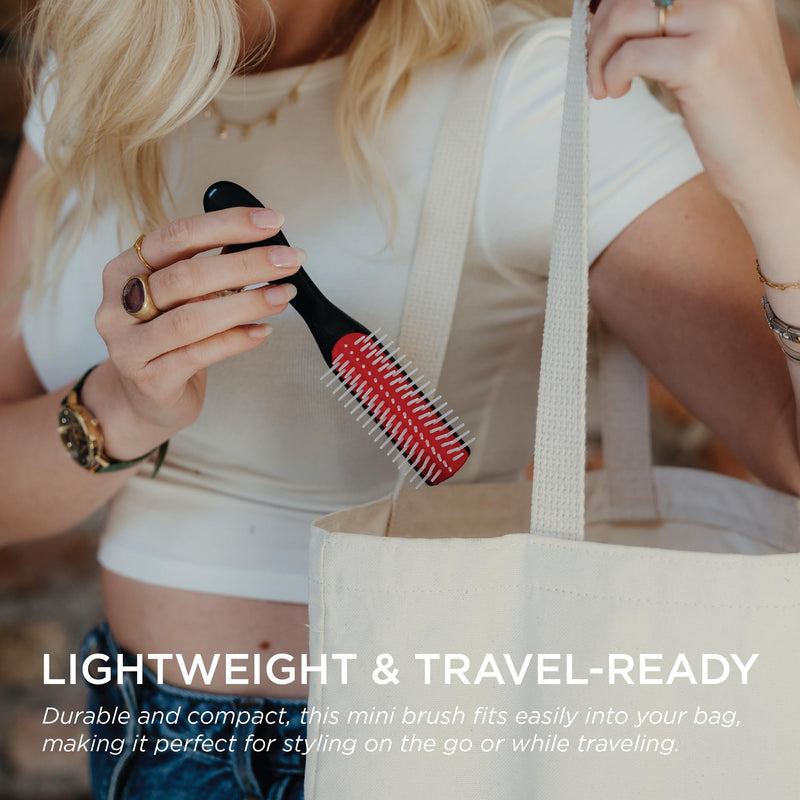 Denman Mini Curl Definer & Styler 5 Row Hairbrush for Detangling, Separating, and Defining Curls, Curly Hairbrush, Sleek Blowdrying - D14 Black/Red