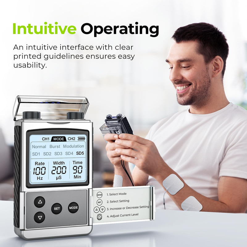 AUVON Rechargeable Digital TENS Unit Muscle Stimulator, Customizable 8-Mode | TENS Machine with 40 Levels for Gradual Neck, Shoulder, Back Pain Relief, 600 mAh Battery Life, 12 Electrodes, A Carry Case
