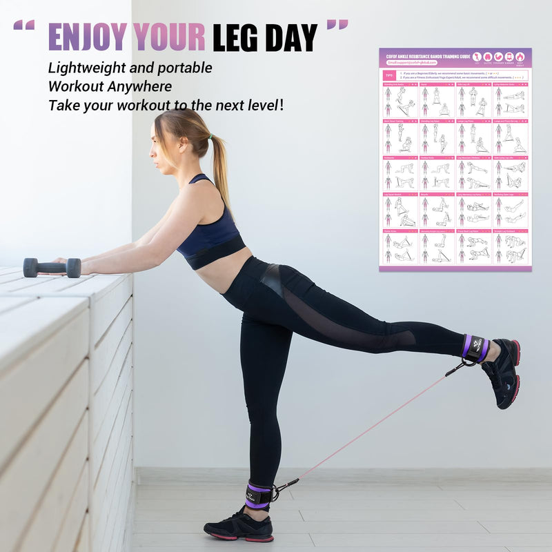 [Australia] - Ankle Resistance Bands with Cuffs, Ankle Bands for Working Out, Ankle Band Cuff for Kickbacks Hip, Leg Glute Exercise Equipment with Training Poster, Resistance Band with Ankle Cuffs for Women Purple 