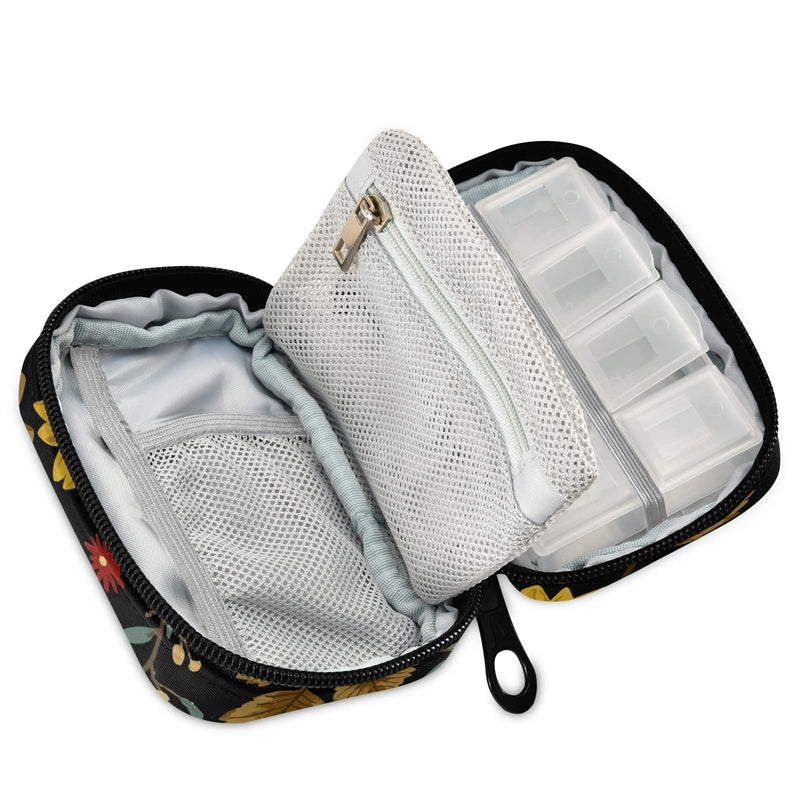Sunflower Pill Case 7-Day Travel Pill Organizer Box with Zipper Closure for Vitamins, Medication and Supplements Sunflower