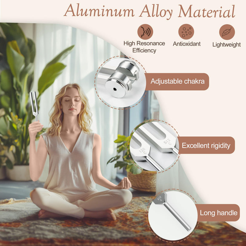 [Australia] - Tuning Fork Set 5pcs 128HZ, 136.1HZ, 256HZ, 384HZ, 512HZ, Equipped with PU Leather Bag and Rubber Hammer, Suitable for Yoga, Meditation, Relaxation 