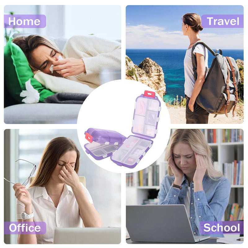 Travel Pill Organizer Portable Pocket Pill Case Small Pill Box for Purse Medicine Organizer Have 10 Compartments Storage Vitamin Fish Oil by INVODA (Purple) Purple