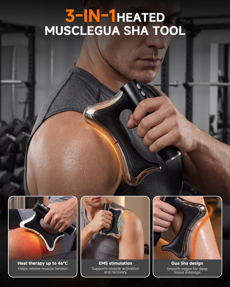 Heated Muscle Scraper Tool, Electric Fascia Knife Massager with 3-in-1, Body Gua Sha Massage Tool for Deep Tissue, Portable Fascia Tool for Full Body Muscle Recovery, Pain Relief (Black)