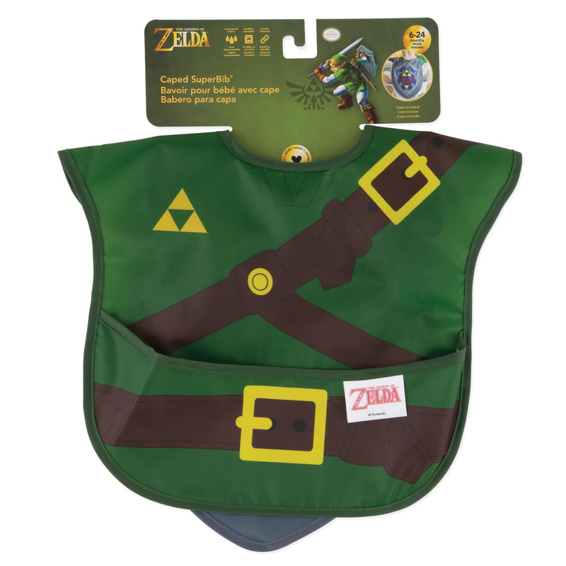 [Australia] - Bumkins Nintendo Bibs for Girl or Boy, SuperBib with Cape for Baby and Toddler 6-24 Months, Essential Must Have for Eating, Feeding, Baby Led Weaning Supplies, Mess Saving Catch Food, Legend of Zelda 1-Pack I1 Zelda, Cape 