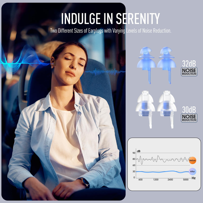 [Australia] - Hearprotek earplugs for sleeping, 2 pairs of hearing protection earplugs 32db & 30db for noise reduction, side sleepers, snoring, travel, work, construction blue 