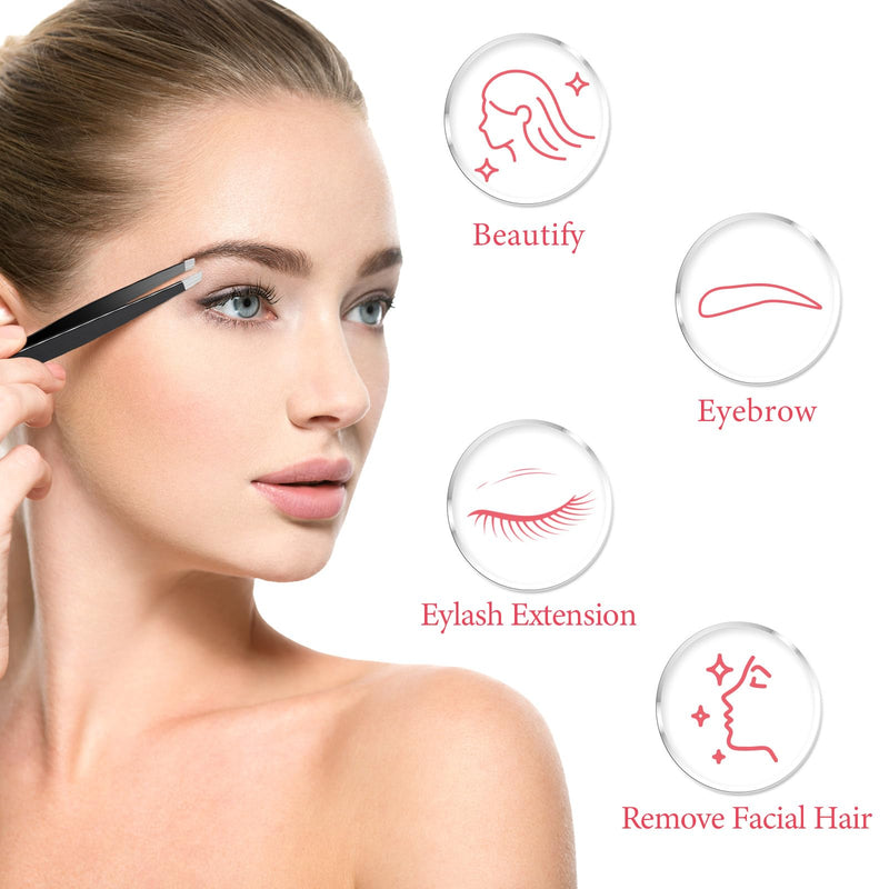 24PCS Slanted Lash Tweezer for Women Men, Eyebrow Tweezers Stainless Steel Slant Tip Tweezers for Ingrown Hair Removal Eyelash Extension Plucking Blackhead 24