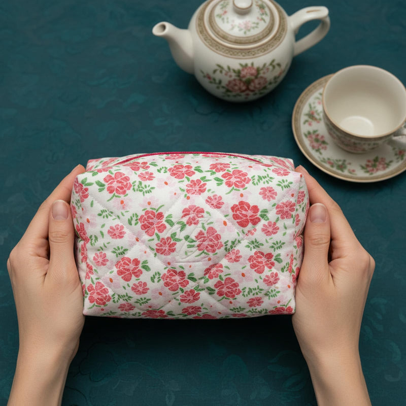 12 PCS Cotton Quilted Makeup Bags Bulk with Zipper-Graduation Gifts Floral Bridesmaid Gifts Cosmetic Makeup Pouch Birthday Gifts for Women/Mothers Day/Teacher Appreciation Gift (12 Pack) 12 PACK