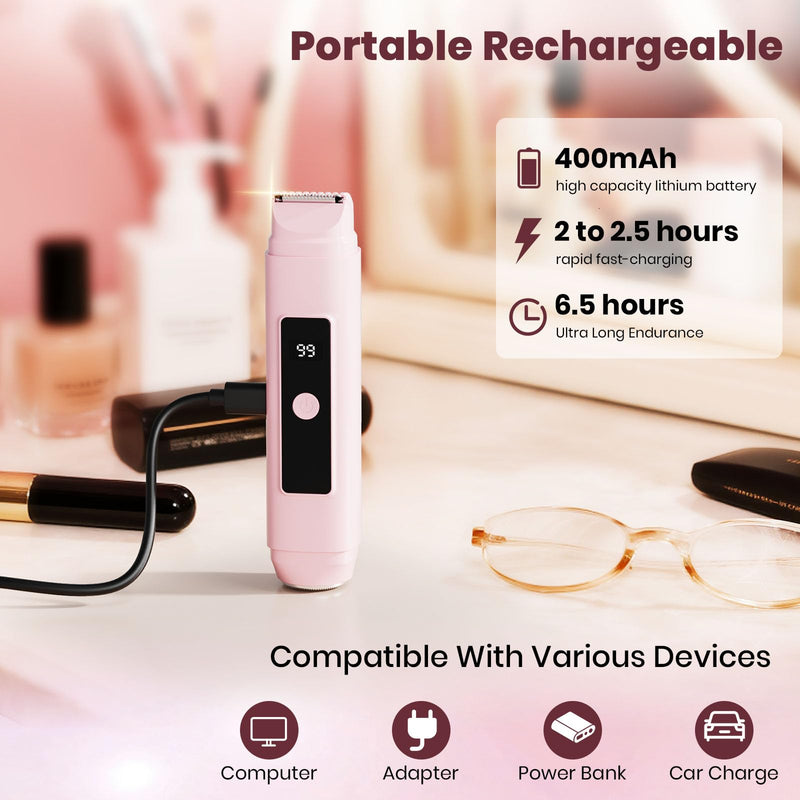 Bikini Trimmer for Women,IPX7 Waterproof Painless Electric Razors for Trip,Portable&Easy Cleaning Lady Underarm Pubic Leg Arm Body Face,Electric Shaver for Travel&Shower Use,Gifts for Women,Pink Pink