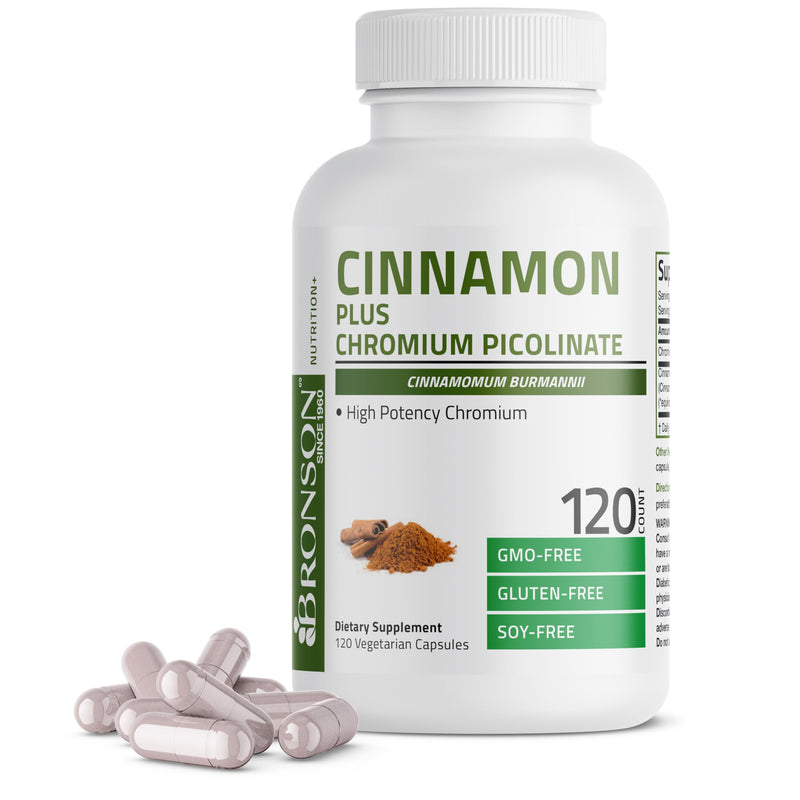 [Australia] - Bronson Cinnamon Plus Chromium Picolinate Supplement, High Potency Chromium, Non-GMO, 120 Vegetarian Capsules 120 Count (Pack of 1) 