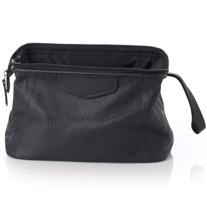 Alpine Swiss Lauter Toiletry Bag Genuine Leather Shaving Kit Dopp Kit Travel Case One Size Black