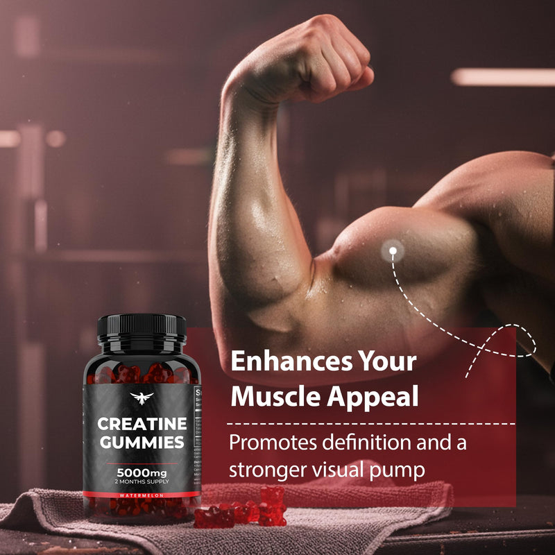 Creatine Monohydrate Gummies 5000mg – Watermelon Flavour High Strength Pre-Workout Creatine for Strength, Energy & Muscle Performance – 120 Vegan Gummies, 2 Month Supply