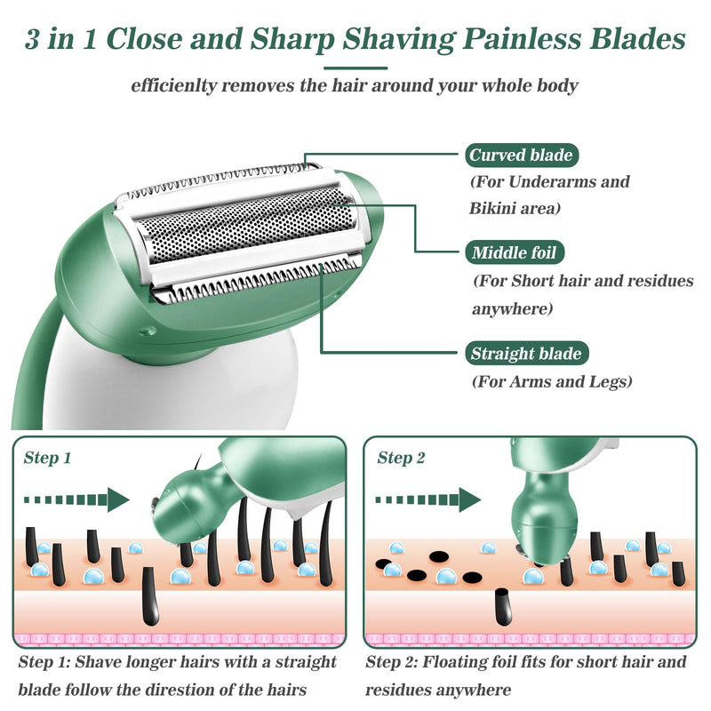 Electric Razor for Women Electric Shaver for Legs Bikini Trimmer for Women Underarm Public Hairs Rechargeable Womens Shaver with Detachable Head Wet Dry Use Painless Cordless