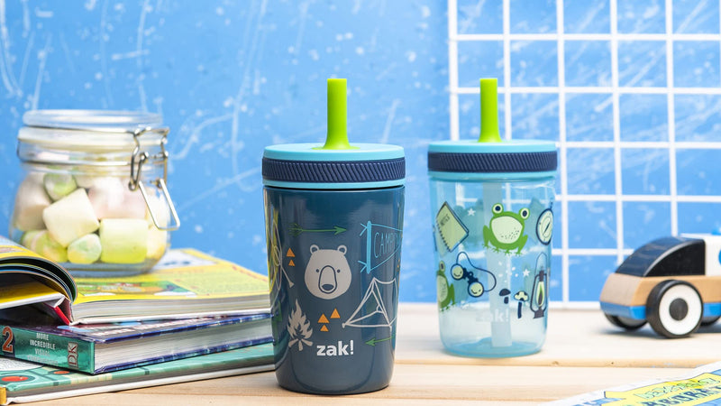 [Australia] - Zak Designs Campout and Camping Kelso Tumbler Set, Leak-Proof Screw-On Lid with Straw, Bundle for Kids Includes Plastic and Stainless Steel Cups with Bonus Sipper, 3pc Set, Non-BPA 3 Piece Set 