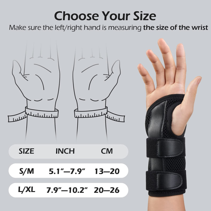 FREETOO Wrist Brace for Carpal Tunnel Relief Night Support , Maximum Support with 3 Stays Women Men Adjustable Splint Right Left Hands Tendonitis, Arthritis Sprains, Black (Right Hand, S/M) Black S/M(Wrist size：5.1"-7.9")