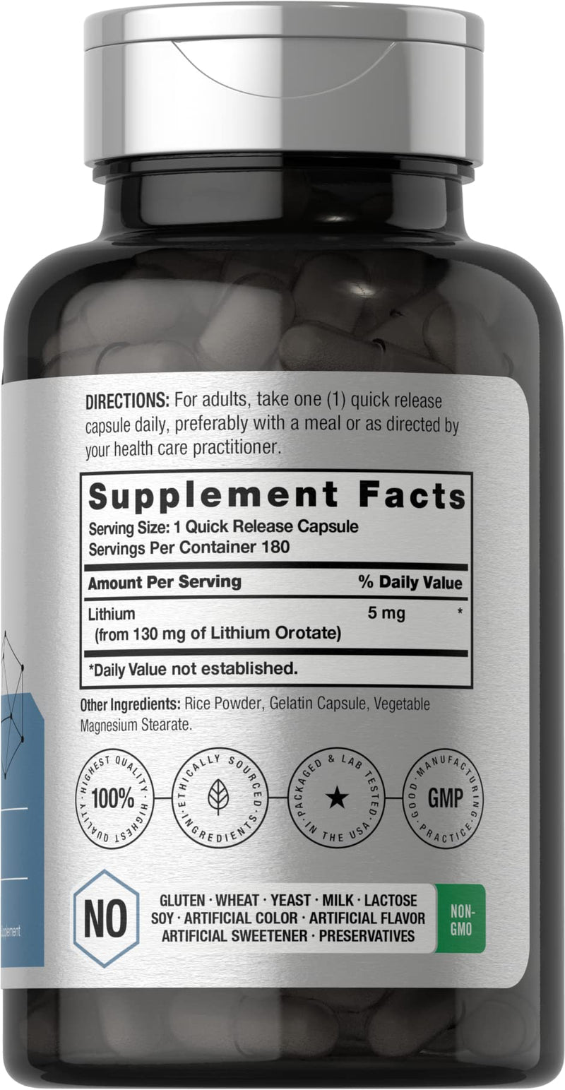 [Australia] - Horb√§ach Lithium Orotate 130mg | 180 Capsules | Non-GMO, Gluten Free | 5mg Bioavailable Elemental Lithium 