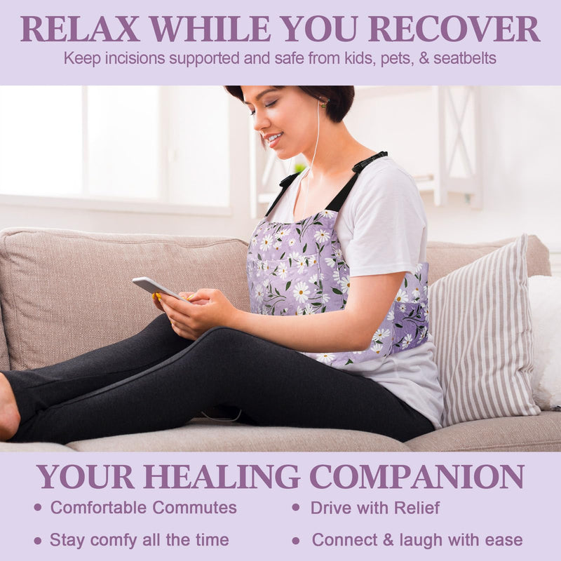 [Australia] - Post Mastectomy Pillow with Shower Lanyard Breast Surgery Pillow for Car Breast Reduction & Augmentation Patients Post Surgery Gift for Mastectomy Drain Holder Recovery Management 