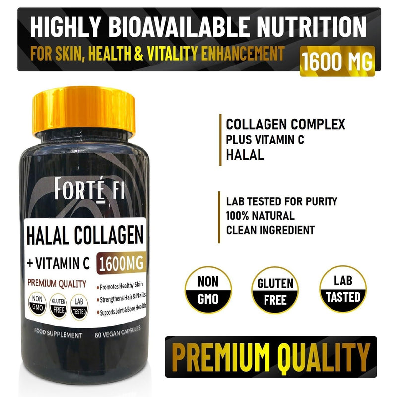 Halal Collagen - Complex with Vitamin C – Supports Skin, Hair, Joint Health - Collagen Halal- 1600mg per Serving