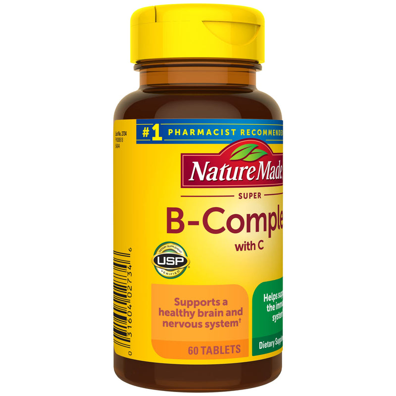 Nature Made Super B Complex with Vitamin C and Folic Acid, Dietary Supplement for Cellular Energy Support, 60 Tablets, 60 Day Supply 60 Count (Pack of 1)