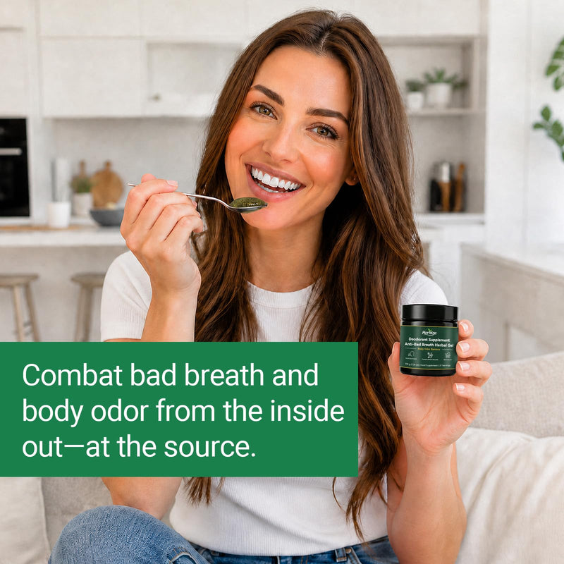 Anti-Bad Breath Herbal Gel Supplement - Body & Breath Odor Control from The Inside - Internal Deodorant, Natural Herbal Deodorant Gel with Parsley & Chlorophyll, Balances Oral & Gut Health