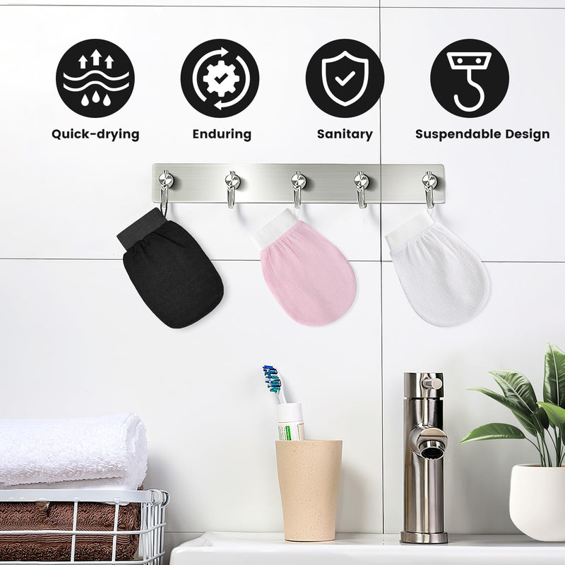 [Australia] - Pack of 3 peeling gloves, exfoliating gloves, washing glove, body shower glove, massage peeling glove, gloves for body and face - black, pink, white, black, pink, white 
