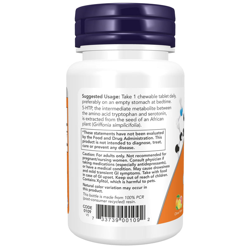 NOW Supplements, 5-HTP (5-hydroxytryptophan) 100 mg, Neurotransmitter Support*, 90 Chewables