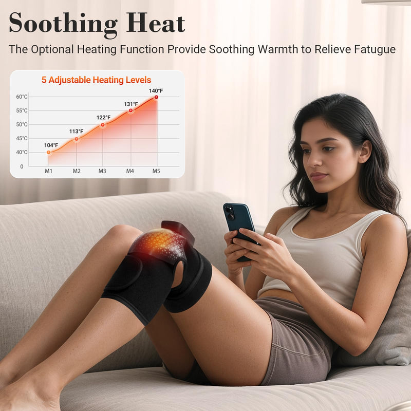 CuPiLo Cordless Knee Massager with Heat - 6 Adjustable Vibration & 5 Heating Level Knee Warmer Pad