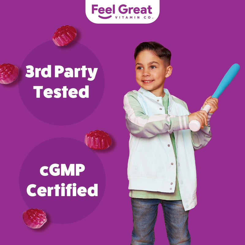 Feel Great Kids Magnesium Citrate Gummies, Calm Support, 60 Count | Magnesium Citrate for Calm Support, Natural Berry Flavor, Ages 4+, Kids Gummy