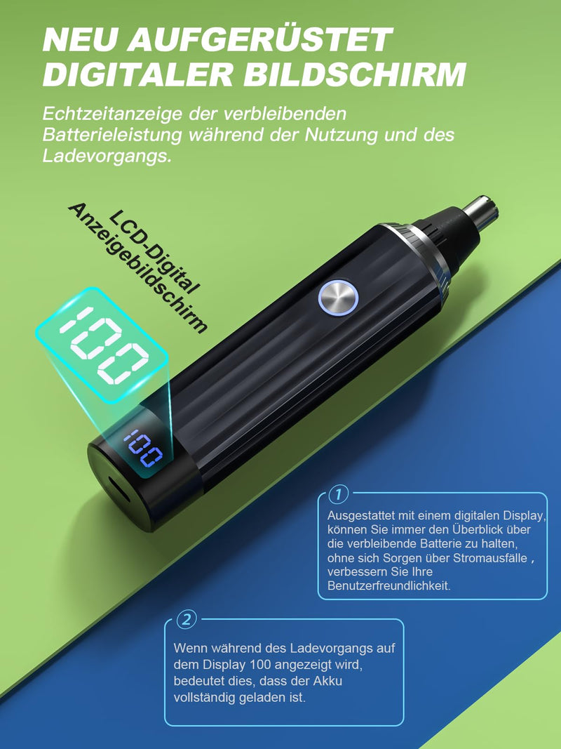 [Australia] - Brigin Nose Hair Trimmer, Rechargeable Nose Hair Trimmer with LED Display, 2 IN 1 Pain-Free Multifunctional Ear and Nose Hair Trimmer with IPX7 Waterproof Xjq-5002-bk 