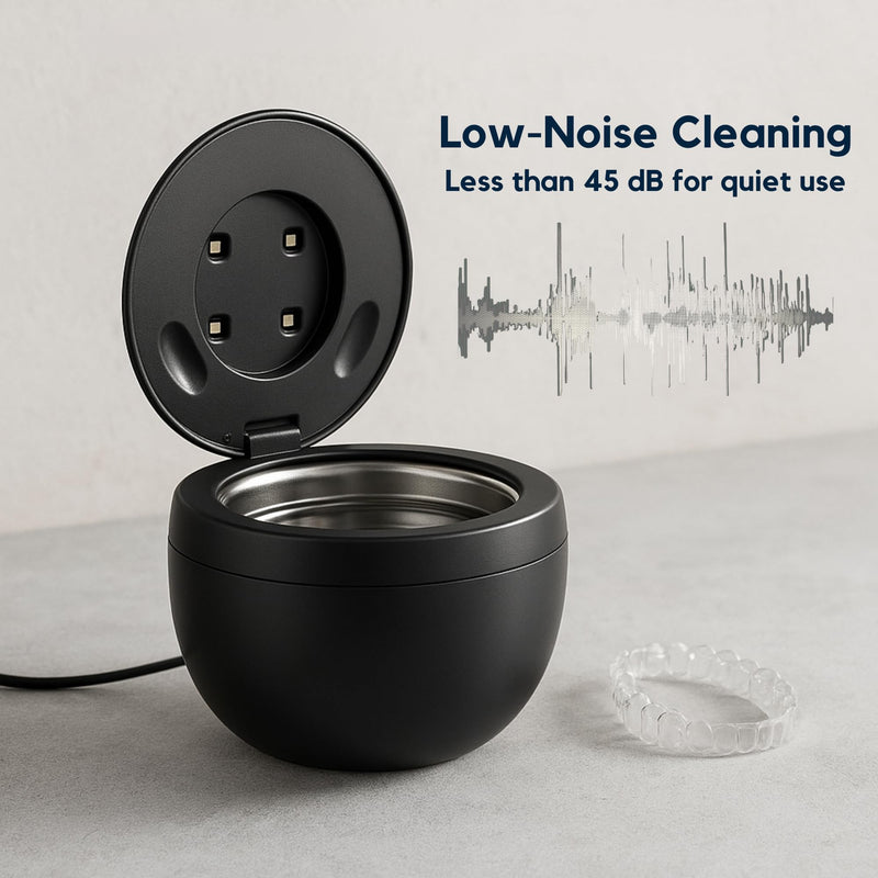 [Australia] - 45KHz Ultrasonic Retainer Cleaner Machine, 230ML UV Cleaner for Retainer, Denture, Mouth Guard, Aligner, Braces, Toothbrush & Jewelry | 3 Digital Timer Modes | Black 