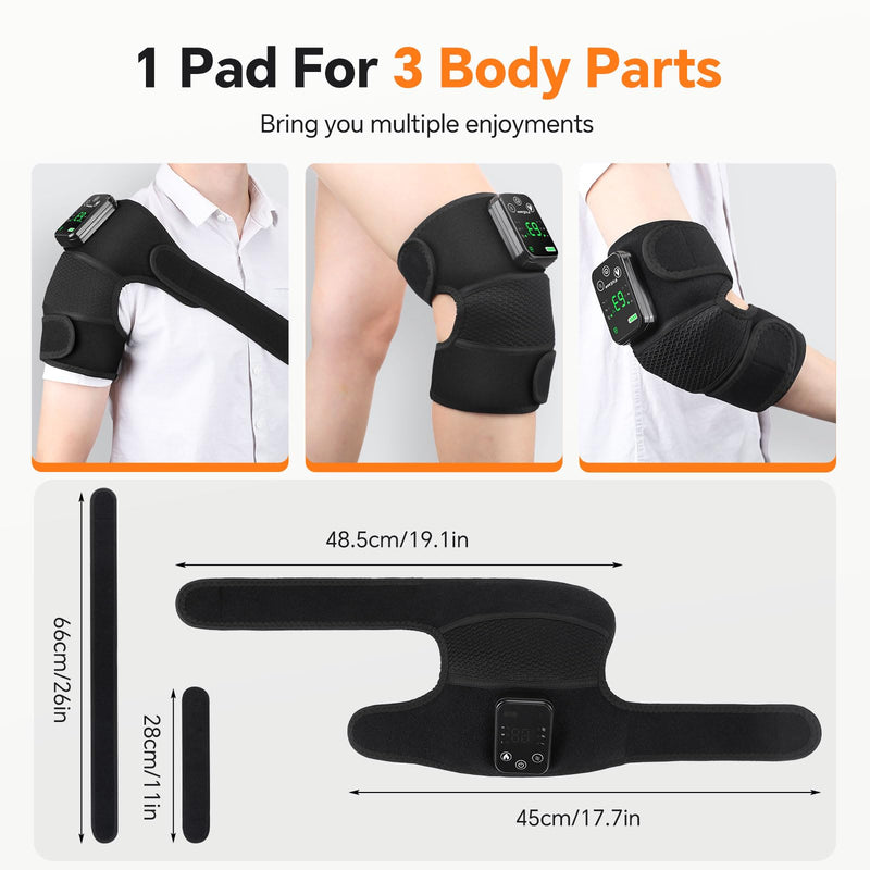 Cordless Heated Knee Massager, Knee Massager with Heat, Knee Massager for Pain Relief, Knee Heating Pad for Knee Pain Relief, FSA Eligible HSA, Heated Knee Brace Wrap, Black