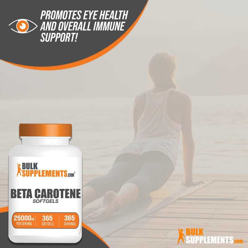 BulkSupplements.com Beta Carotene 25000 IU Softgels - Vitamin A Supplement, Beta Carotene Supplements, Beta Carotene Pills - Gluten Free, 1 Beta Carotene Softgel per Serving, 365 Softgels 365 Count (Pack of 1)