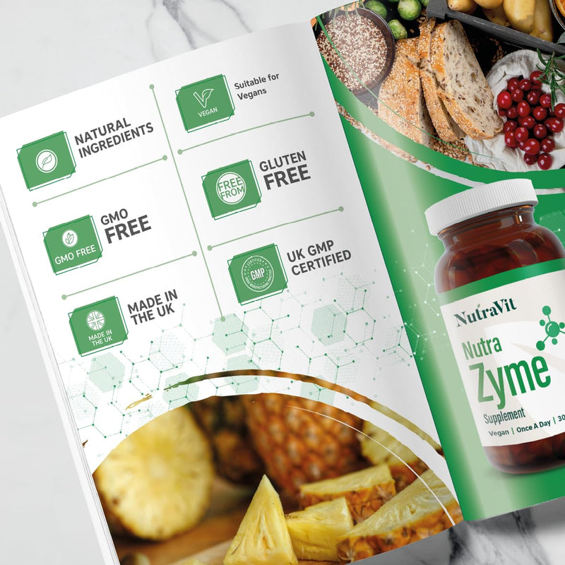 NutraZyme - Digestive Enzyme Complex - 13 Broad Spectrum Enzymes Including Amylase, Protease, Lipase & Bromelain, with Lactase for Lactose Intolerance - NutraVit, 30 Capsules