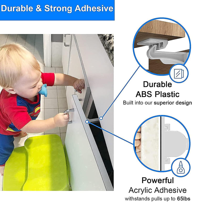 [Australia] - 6 Pack Upgraded Cabinet Locks Baby Proofing - Buumook Children Proof Cupboard Drawers Latches - Safe Quick and Easy Child Safety Lock No Screws & Magnets - Adhesive Easy Installation 6 Pack 