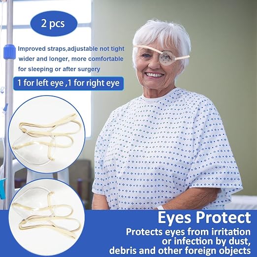 AMZVIO 2pcs Eye Shield After Cataract Surgery,Cataract Eye Shield With Extended Elastic Strap Longer & Wider for Adults,Clear Eye Patch for Sleeping after Surgery
