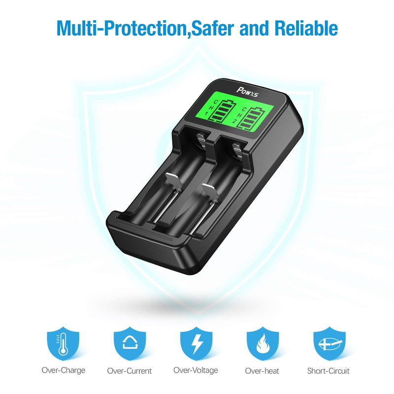 [Australia] - POWXS LCD Universal 18650 Battery Charger for 3.7V Li-ion Rechargeable Battery 18650 18490 18350 17670 17500 16340(RCR123) 14500 Lithium Batteries and Ni-MH Ni-CD Rechargeable AA AAA Batteries 