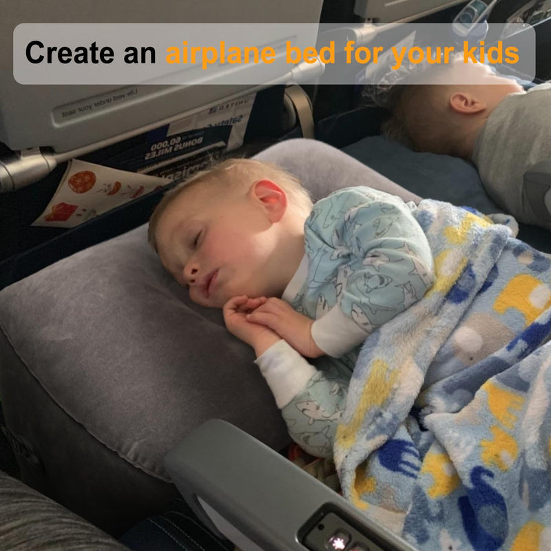 [Australia] - Inflatable Travel Foot Rest Pillow, Kids Airplane Bed, Adjustable Height Leg Pillow for Air Travel, Make a Flat Bed for Kids and Toddlers, Great for Airplane, Train, car（Grey, 1 Pack） Grey 