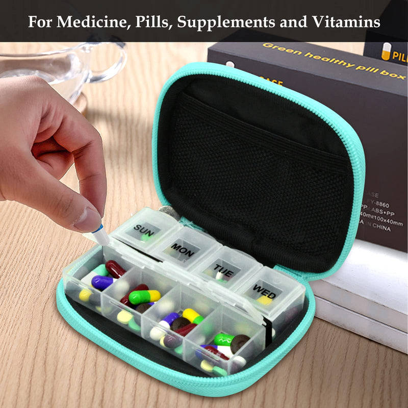 Serfeymi Weekly Travel Pill Organizer Pill Case for Purse with Removable 7 Day Pill Box, Fashionable Travel Medicine Organizer Pill Container for Medicine, Vitamin, Supplement - Black 01 + Green 01 2 Cases + 2 Boxes C. Black 01 + Green 01