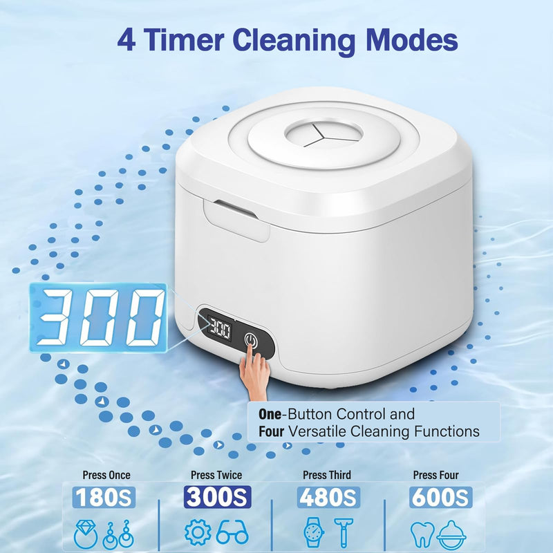 [Australia] - Ultrasonic Retainer Cleaner with UV, 300ML, 49kHz, Dental Cleaning Pod for Dentures, Aligners, Night Guards, Braces, Toothbrush Heads, Jewelry, Mouth Guard, 4 Modes with Digital Timer 