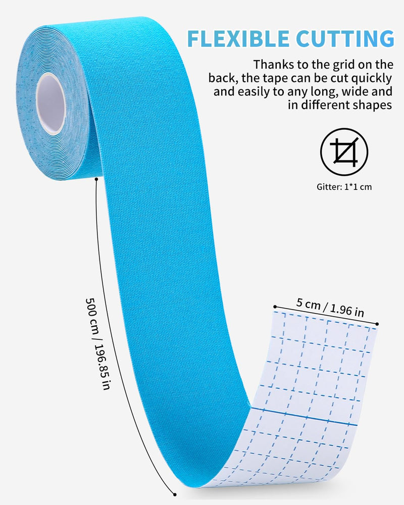 [Australia] - TIDEVAN 3 rolls of sports tape (5m x 5cm) kinesiology tape, physio tape, sports tape set, waterproof and skin-friendly kinesiology tape with special scissors, for knee pain, elbows and shoulders, black + pink + blue 
